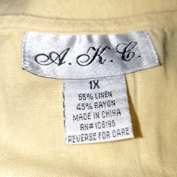 3pc Pant Set Pastel Yellow Linen Blend Casual-Suit Embroidered Floral VTG 90s - Picture 12 of 12
